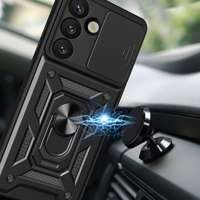 Hybrid Armor Camshield Case with Stand and Camera Cover for Realme P3 5G - Black
