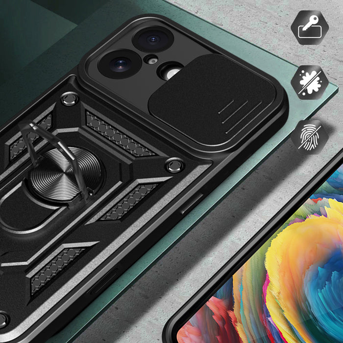 Hybrid Armor Camshield iPhone 17 Case with Stand and Camera Cover - Black