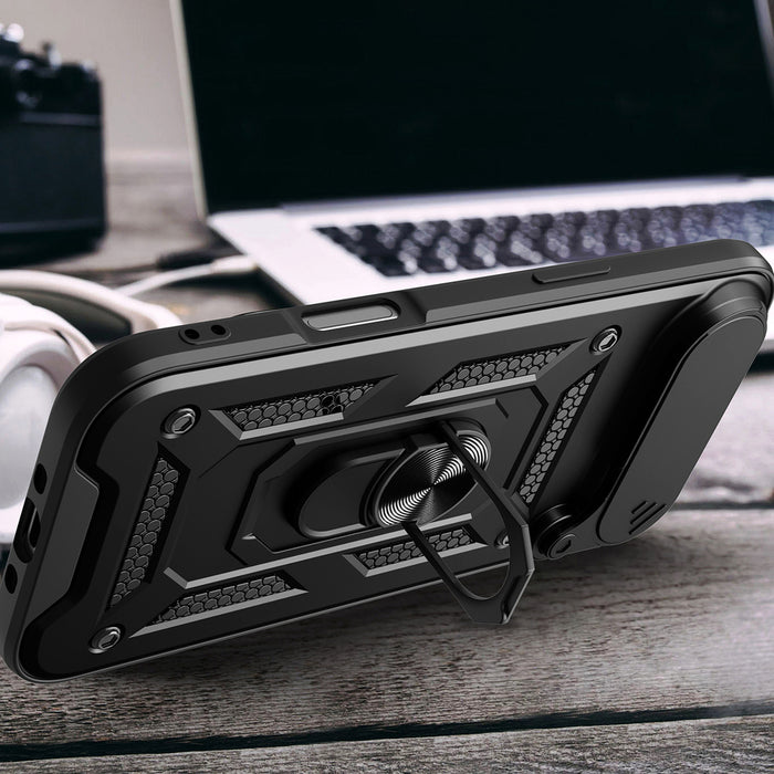 Hybrid Armor Camshield iPhone 17 Air Case with Stand and Camera Cover - Black