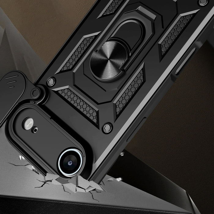 Hybrid Armor Camshield iPhone 17 Air Case with Stand and Camera Cover - Black