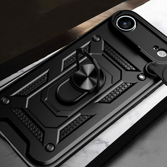 Hybrid Armor Camshield iPhone 17 Air Case with Stand and Camera Cover - Black