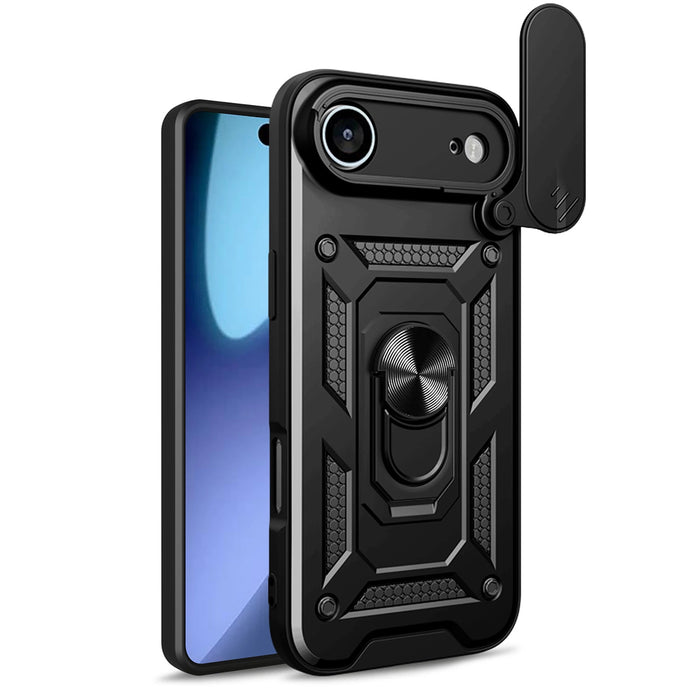 Hybrid Armor Camshield iPhone 17 Air Case with Stand and Camera Cover - Black