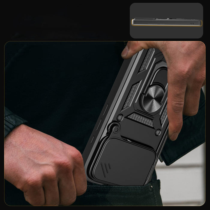 Hybrid Armor Camshield iPhone 17 Pro Case with Stand and Camera Cover - Black