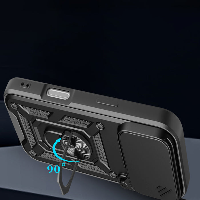 Hybrid Armor Camshield Case for iPhone 17 Pro Max with Stand and Camera Cover - Black