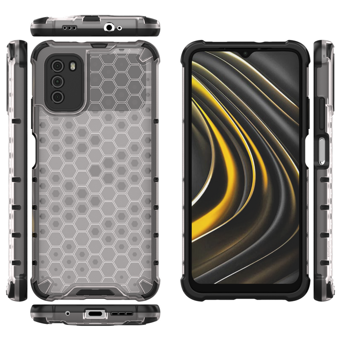 Honeycomb Case armor cover with TPU Bumper for Xiaomi Poco M3 transparent