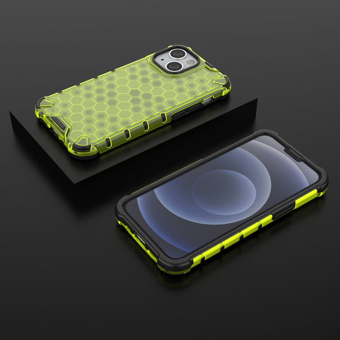 Honeycomb Case armor cover with TPU Bumper for iPhone 13 mini green