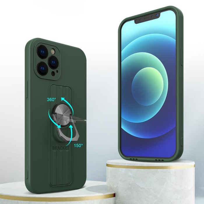 Ring Case silicone case with finger grip and stand for iPhone 13 Pro brown