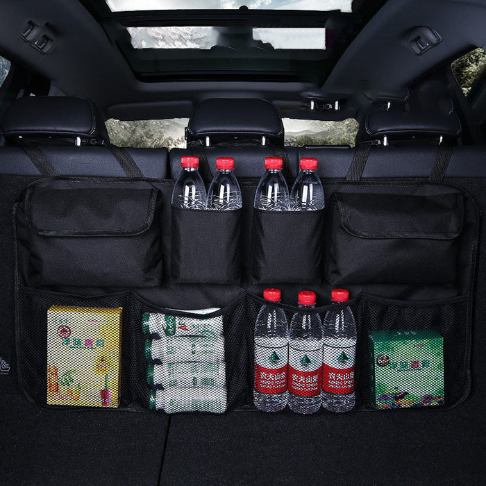 Car organizer for the rear seat backrest for the trunk black