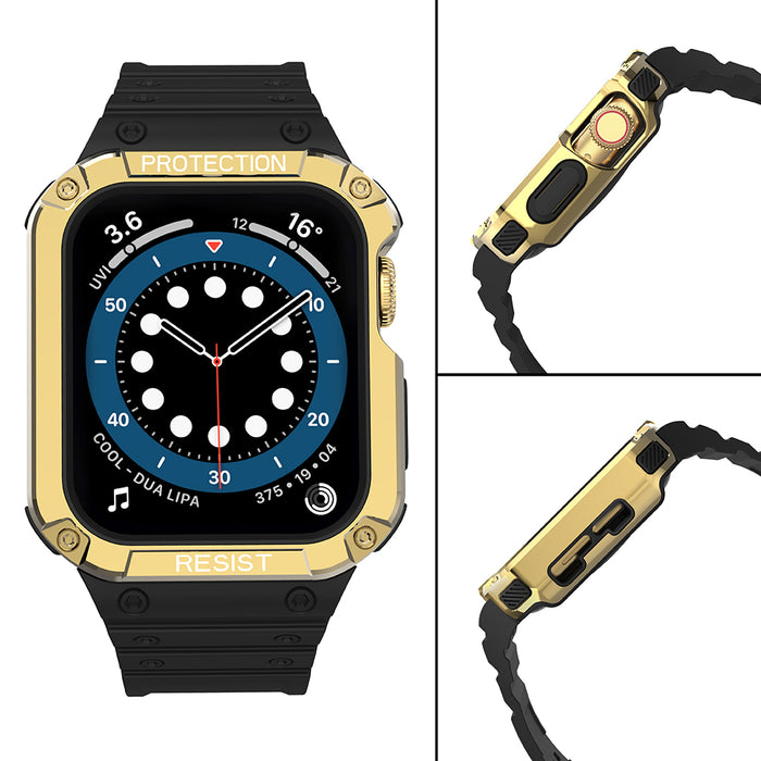 Protect Strap Band for Apple Watch 42/44/45mm Armored Case Strap - Black, Gold