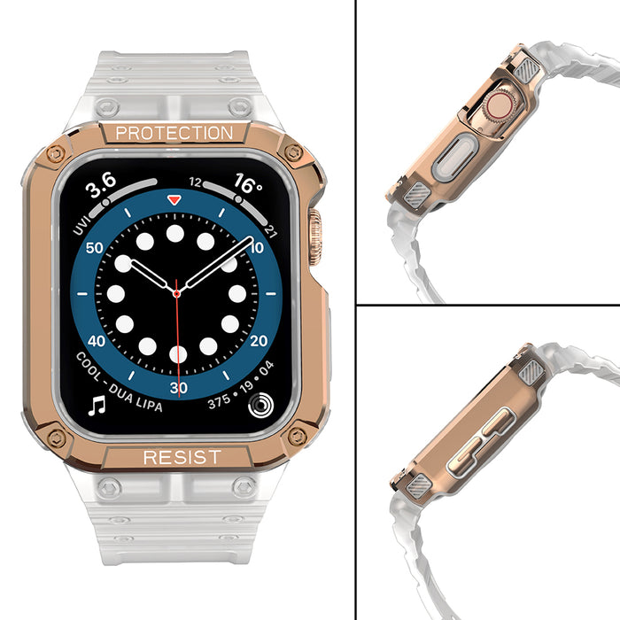 Protect Strap Band for Apple Watch 42/44/45mm Armored Case Strap - Transparent, Rose Gold