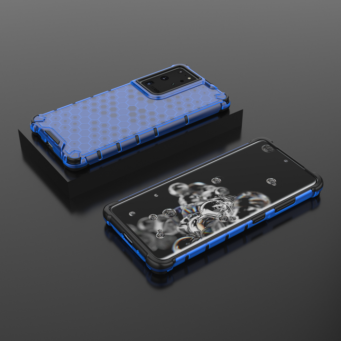 Honeycomb case armored cover with a gel frame for Samsung Galaxy S22 Ultra blue
