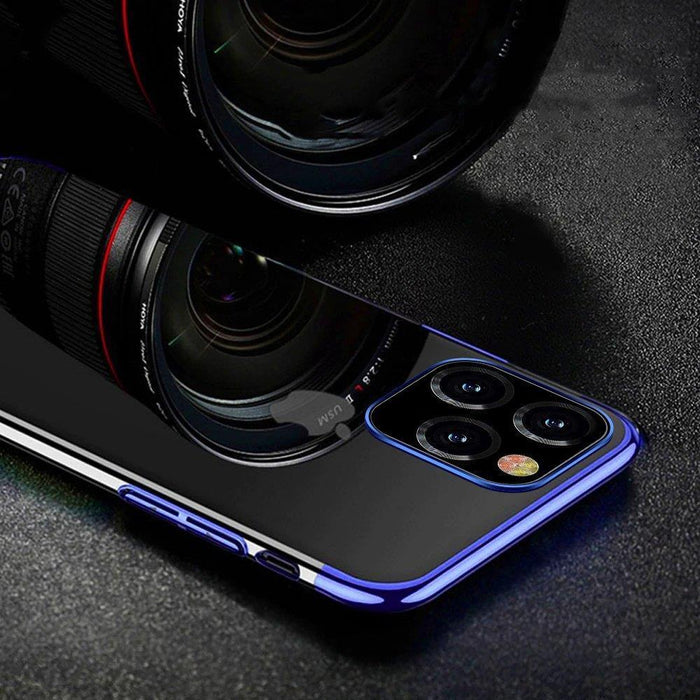 Clear Color case TPU gel cover with a metallic frame for Samsung Galaxy S22 Ultra blue