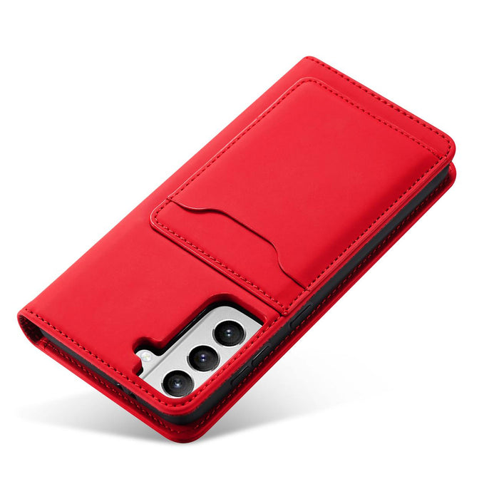 Magnet Card Case for Samsung Galaxy S22 + (S22 Plus) Pouch Wallet Card Holder Red