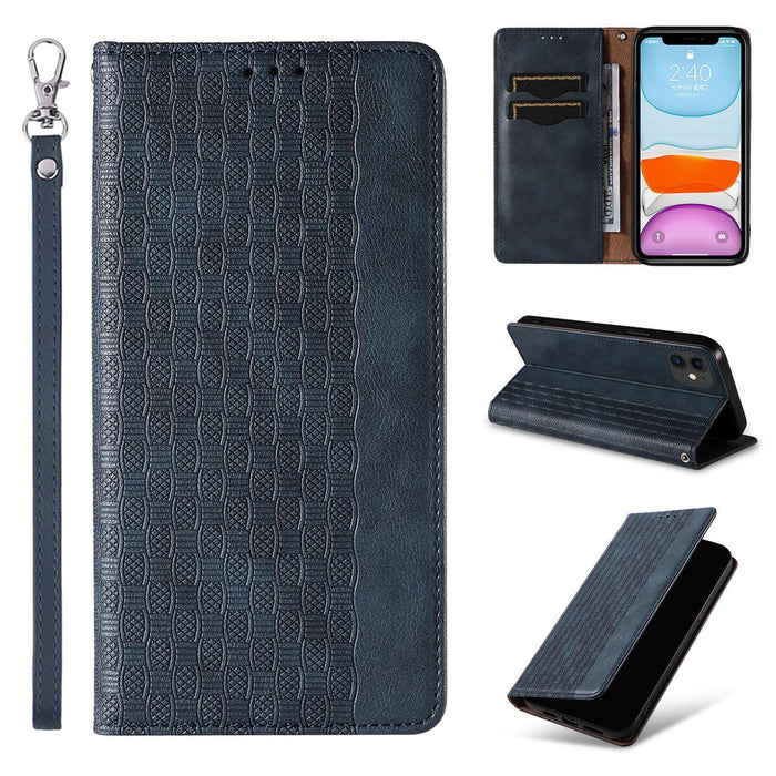 Magnet Strap Case for iPhone 12 Pouch Wallet + Mini Lanyard Pendant Blue