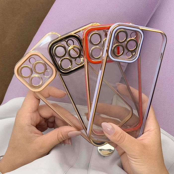 Fashion Case for iPhone 12 Gold Frame Gel Cover Red