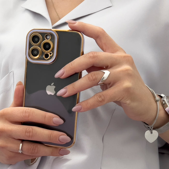 Fashion Case for iPhone 13 Pro Max Gold Frame Gel Cover Red