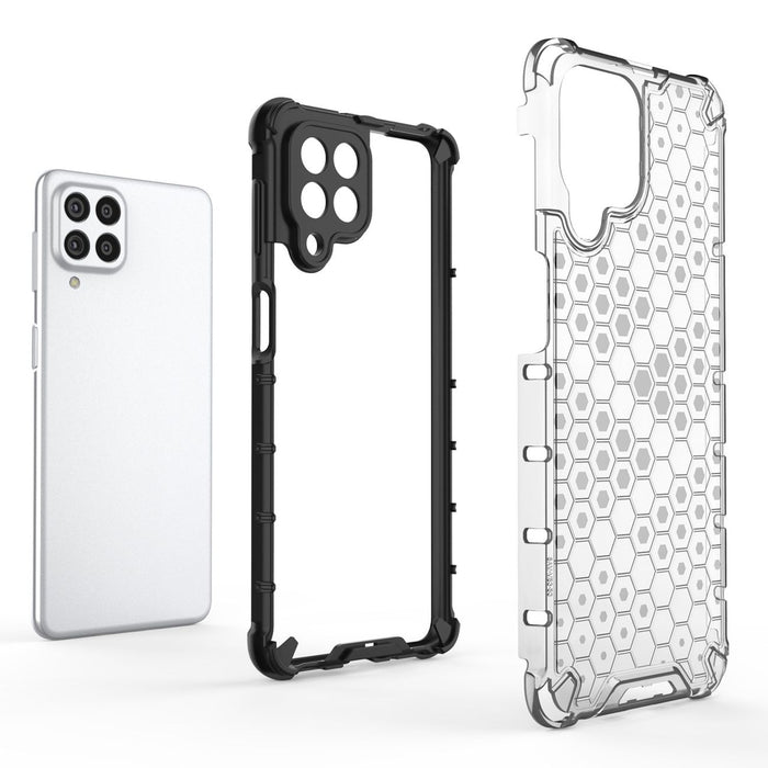 Honeycomb case armored cover with a gel frame for Samsung Galaxy M53 5G transparent