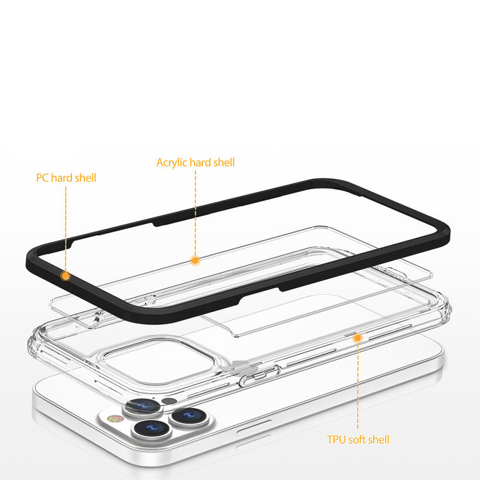 Clear 3in1 case for iPhone 14 Pro silicone cover with frame black