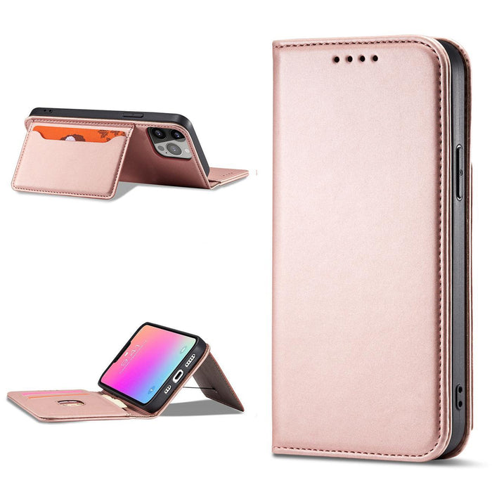 Magnet Card Case case for iPhone 14 Plus flip cover wallet stand pink