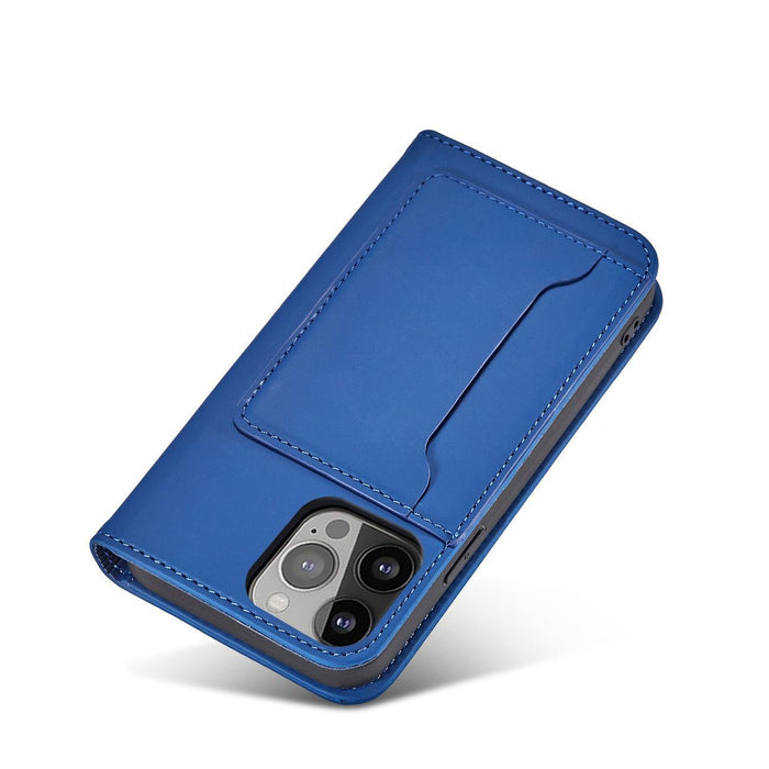 Magnet Card Case case for iPhone 14 Pro Max flip cover wallet stand blue