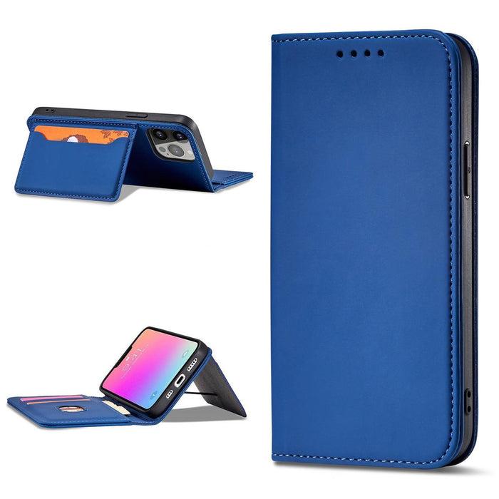 Magnet Card Case case for iPhone 14 Pro Max flip cover wallet stand blue