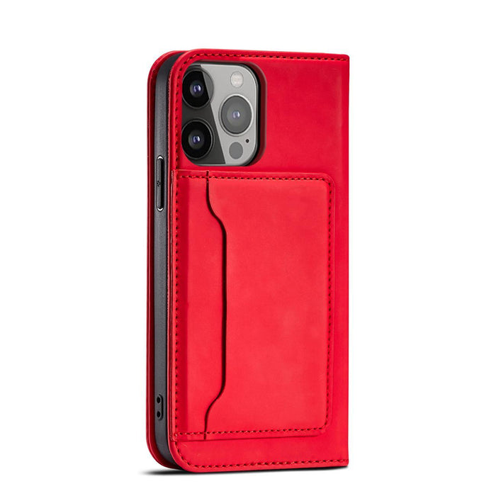 Magnet Card Case case for iPhone 14 Pro Max flip cover wallet stand red