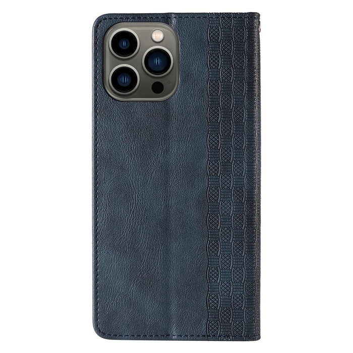 Magnet Strap Case iPhone 14 Pro Flip Wallet Mini Lanyard Stand Blue