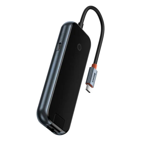 Hub 5in1 Baseus AcmeJoy series USB-C to 2xUSB 3.0 + USB 2.0 + USB-C PD + RJ45 (dark grey) - Hubs<<<IT