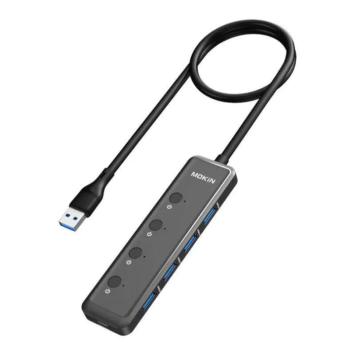 HUB 5in1 MOKiN USB-A3.0 to 4xUSB-A + 1xUSB-C DC (black) - Hubs<<<IT Accessories<<<InnproXML
