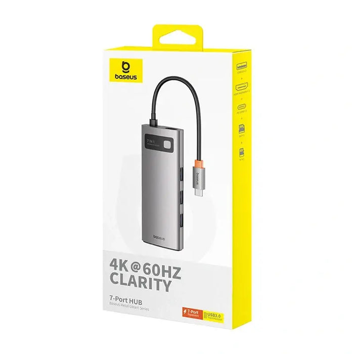 Hub 7in1 Baseus Gleam USB-C to 1x HDMI4K 60Hz + 3x USB3.0 + 1x PD + 1x SD/TF (grey) - Hubs<<<IT