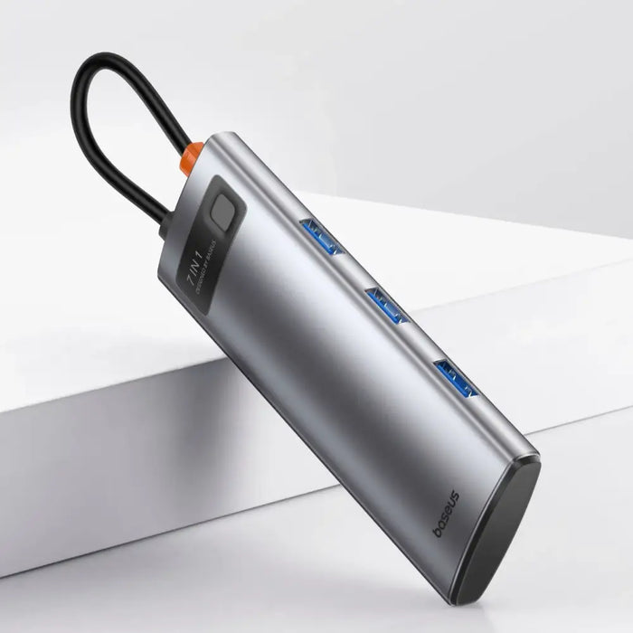 Hub 7in1 Baseus Gleam USB-C to 1x HDMI4K 60Hz + 3x USB3.0 + 1x PD + 1x SD/TF (grey) - Hubs<<<IT