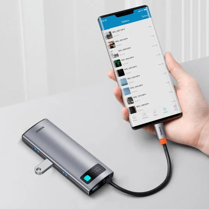Hub 7in1 Baseus Gleam USB-C to 1x HDMI4K 60Hz + 3x USB3.0 + 1x PD + 1x SD/TF (grey) - Hubs<<<IT