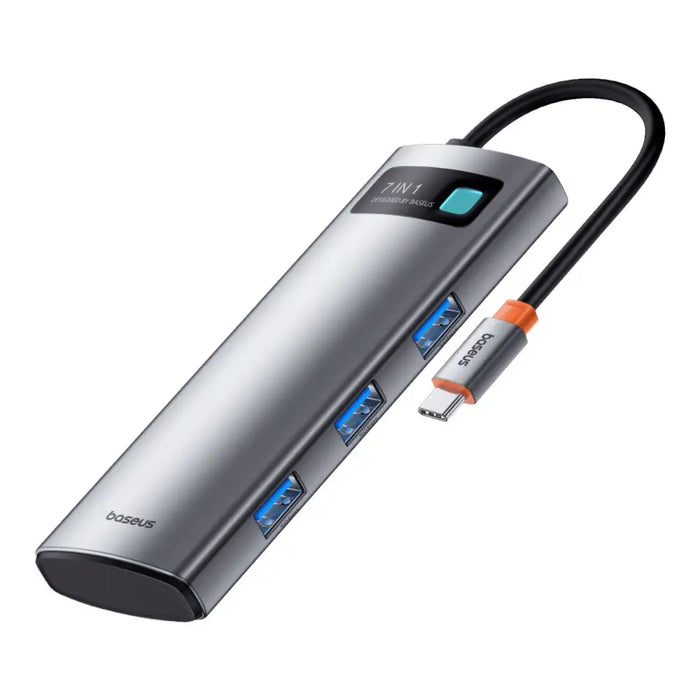 Hub 7in1 Baseus Gleam USB-C to 1x HDMI4K 60Hz + 3x USB3.0 + 1x PD + 1x SD/TF (grey) - Hubs<<<IT