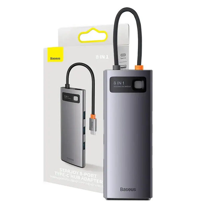Hub 8w1 Baseus StarJoy Metal Glam Series USB-C do HDMI + 3 x USB 3.0 + USB-C PD + RJ45 + SD/TF - Hubs<<<IT