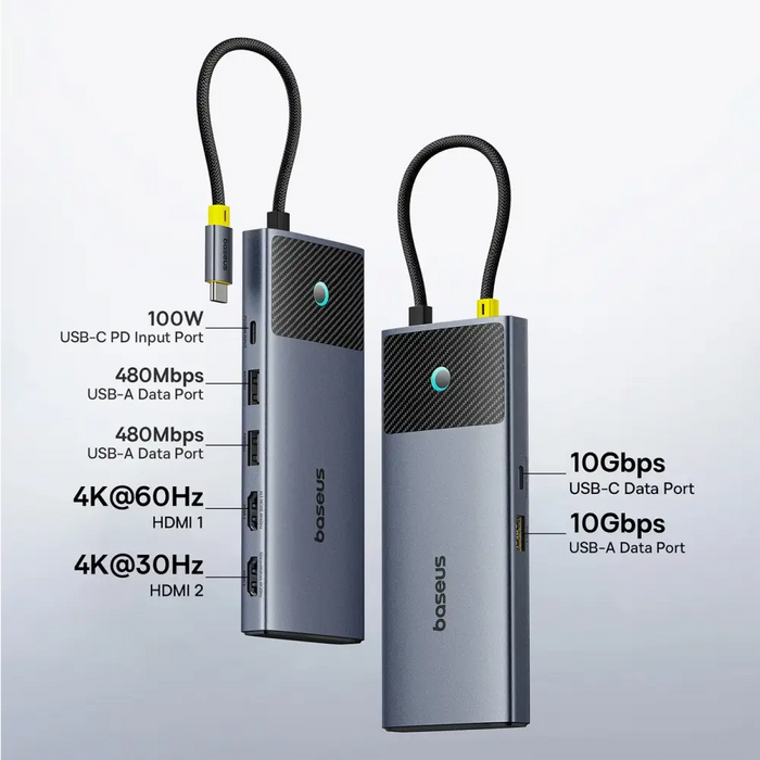 HUB Baseus Metal Gleam Series II 7in1 USB-C - USB-C PD100W / 2x USB-A / 2x HDMI 4K / USB-A 3.0 / USB-C 3.0 - USB