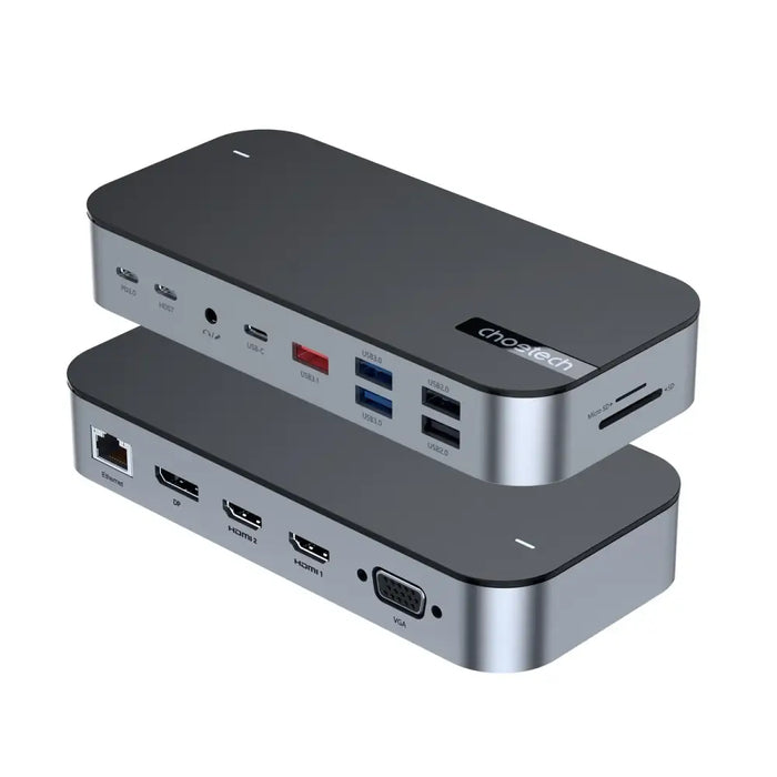 HUB Choetch M52 USB-C - USB-C PD/USB-C/USB-A/HDMI/VGA/DP/SD/TF/RJ45/AUX - gray - USB hubs<<<HurtelXML
