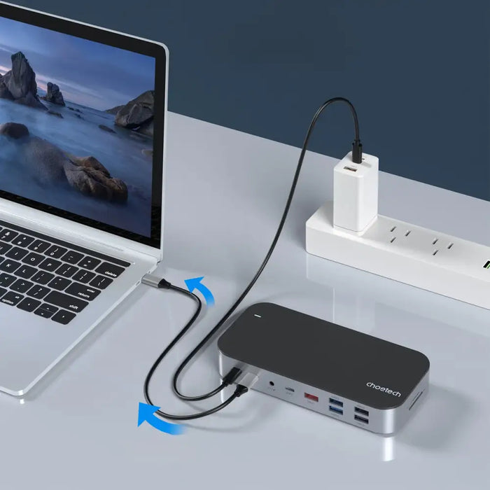HUB Choetch M52 USB-C - USB-C PD/USB-C/USB-A/HDMI/VGA/DP/SD/TF/RJ45/AUX - gray - USB hubs<<<HurtelXML