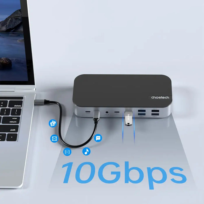 HUB Choetch M52 USB-C - USB-C PD/USB-C/USB-A/HDMI/VGA/DP/SD/TF/RJ45/AUX - gray - USB hubs<<<HurtelXML