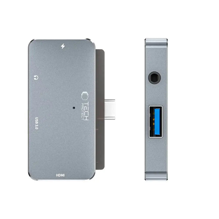 HUB Tech-Protect V6 4in1 USB-C - USB-A 3.0 / USB-C PD100W / HDMI / mini jack 3.5mm - gray - USB hubs<<<HurtelXML