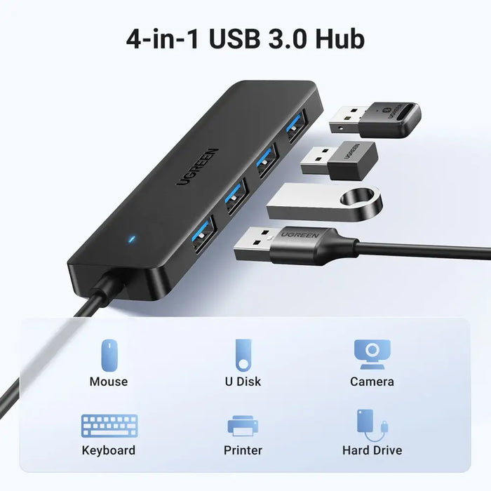 HUB Ugreen CM219 25851 with 4 USB-A 3.0 ports and USB-A 3.0 cable 15cm - black - USB hubs<<<HurtelXML
