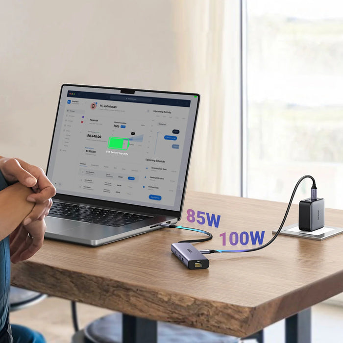 HUB Ugreen CM512 15598 6in1 USB-C - 3x USB-A 3.0 / HDMI / RJ45 / USB-C PD - gray - USB hubs<<<HurtelXML&&&USB хъбове и