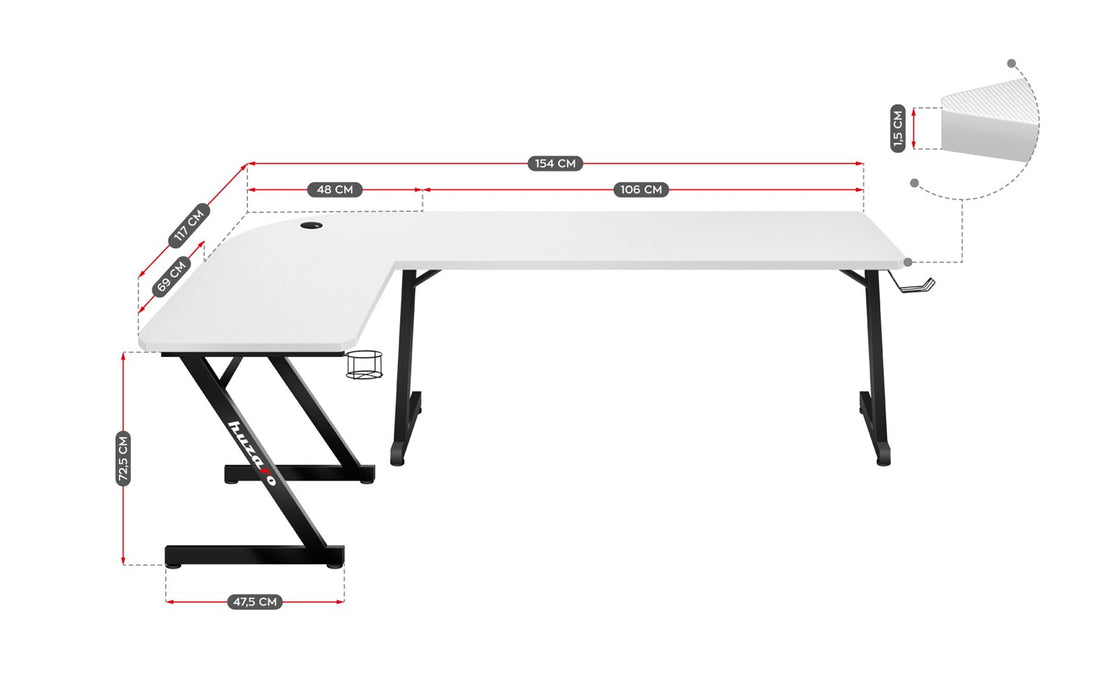 GAMING DESK HUZARO HERO 7.0 WHITE