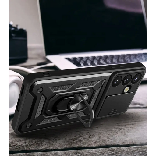 Hybrid Armor Camshield Armored Case with Stand and Camera Cover for Xiaomi 15 5G - Black - Cell phone cases