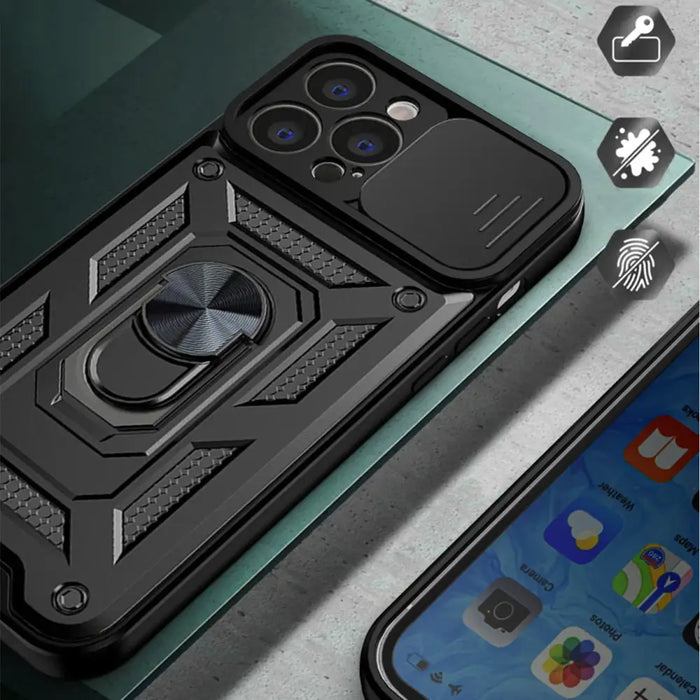 Hybrid Armor Camshield case for iPhone 14 armored case with camera cover blue - Cell phone cases and covers<<<HurtelXML