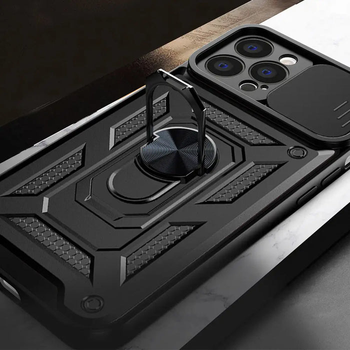 Hybrid Armor Camshield case for iPhone 14 Pro armored case with camera cover black - Cell phone cases