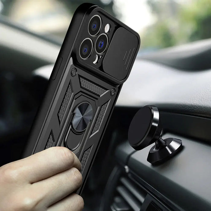 Hybrid Armor Camshield case for iPhone 14 Pro armored case with camera cover black - Cell phone cases