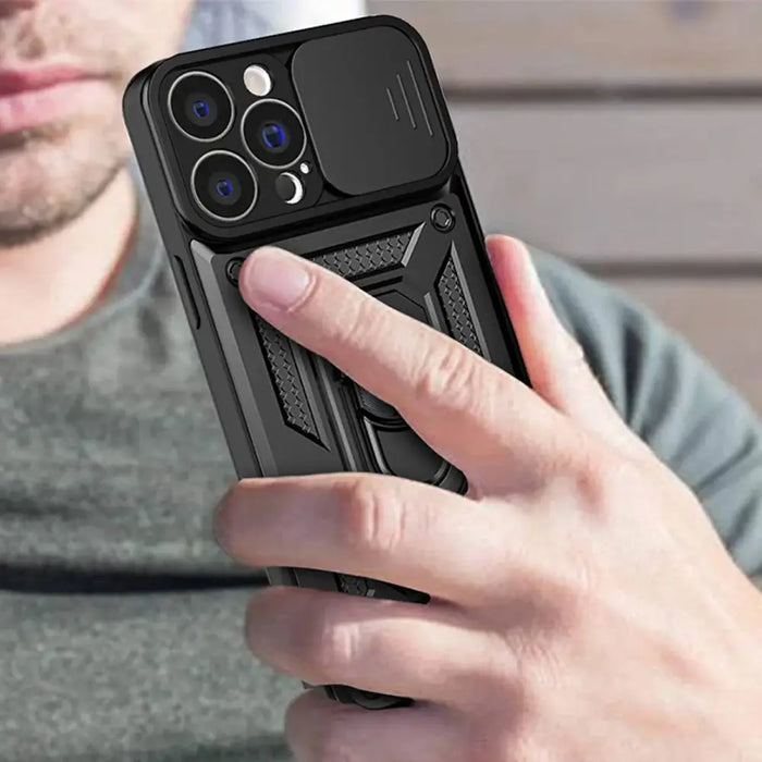 Hybrid Armor Camshield case for iPhone 14 Pro armored case with camera cover pink - Cell phone cases