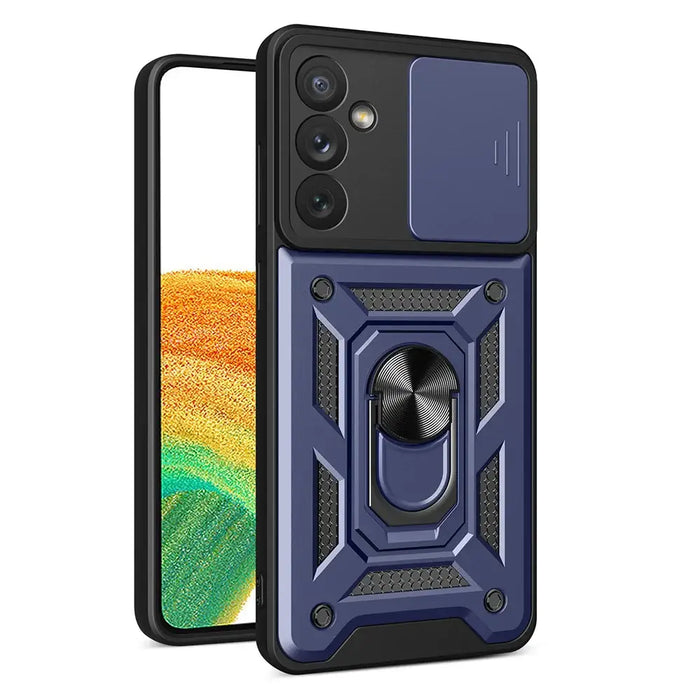 Hybrid Armor Camshield case for Samsung Galaxy A34 5G armored case with camera cover blue - Cell phone cases