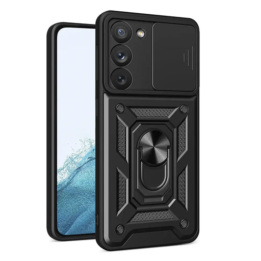 Hybrid Armor Camshield case for Samsung Galaxy S23 armored case with camera cover black - Cell phone cases
