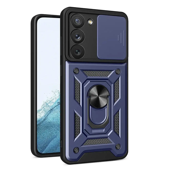 Hybrid Armor Camshield case for Samsung Galaxy S23 armored case with camera cover blue - Cell phone cases